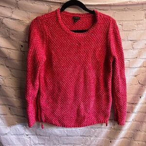 Talbots Womens Cotton Knit Crew Neck Sweater Zip Sides Valentines Red White Sz M